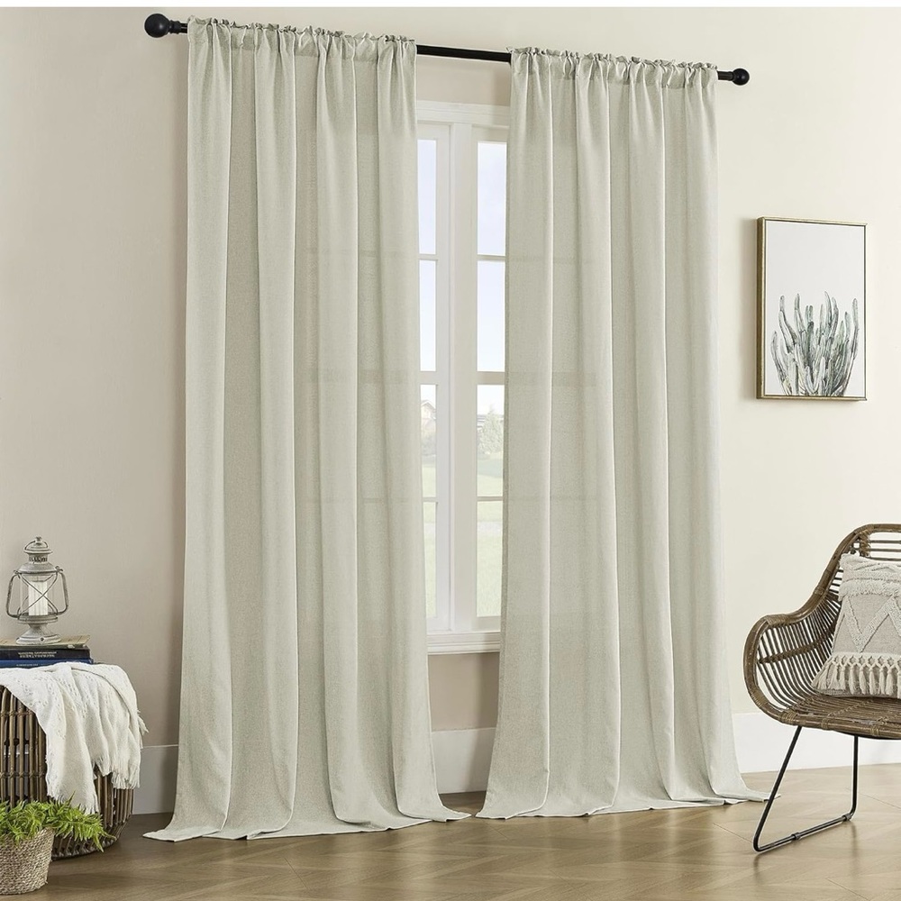 Natural Semi Sheer Drapes 2 panels brand new - Picture 2 of 8
